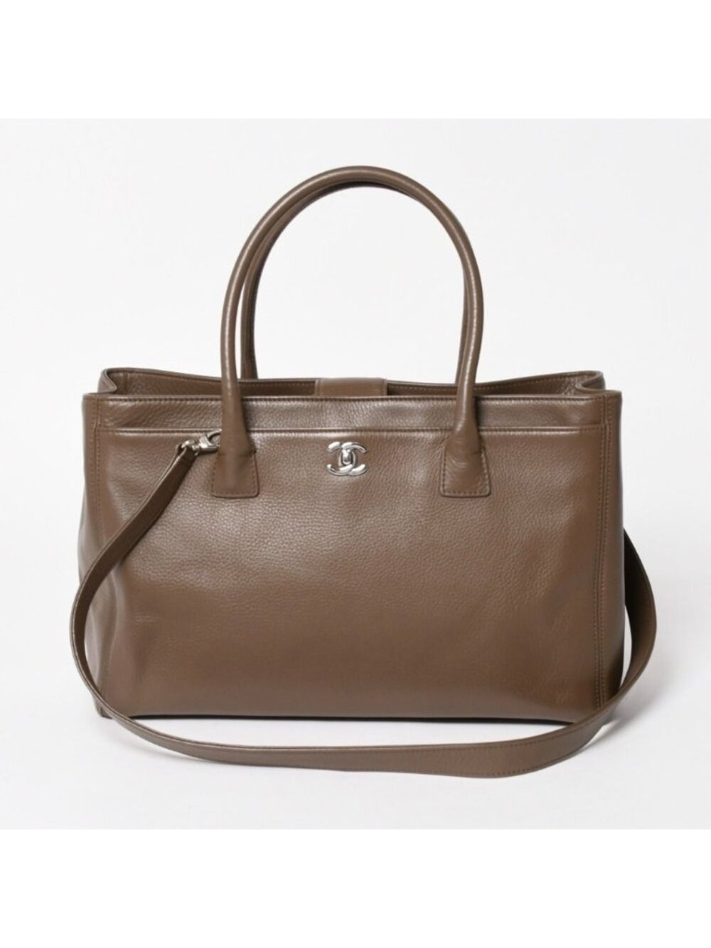Chanel Executive Tote Bag Medium CC Logo Caviar Leather Brown